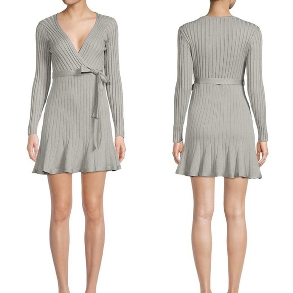 HL Affair Ribbed Knit Mini Dress, Grey, size S NWT
